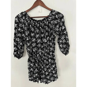 Banana Republic Black And White Floral Romper Size Small